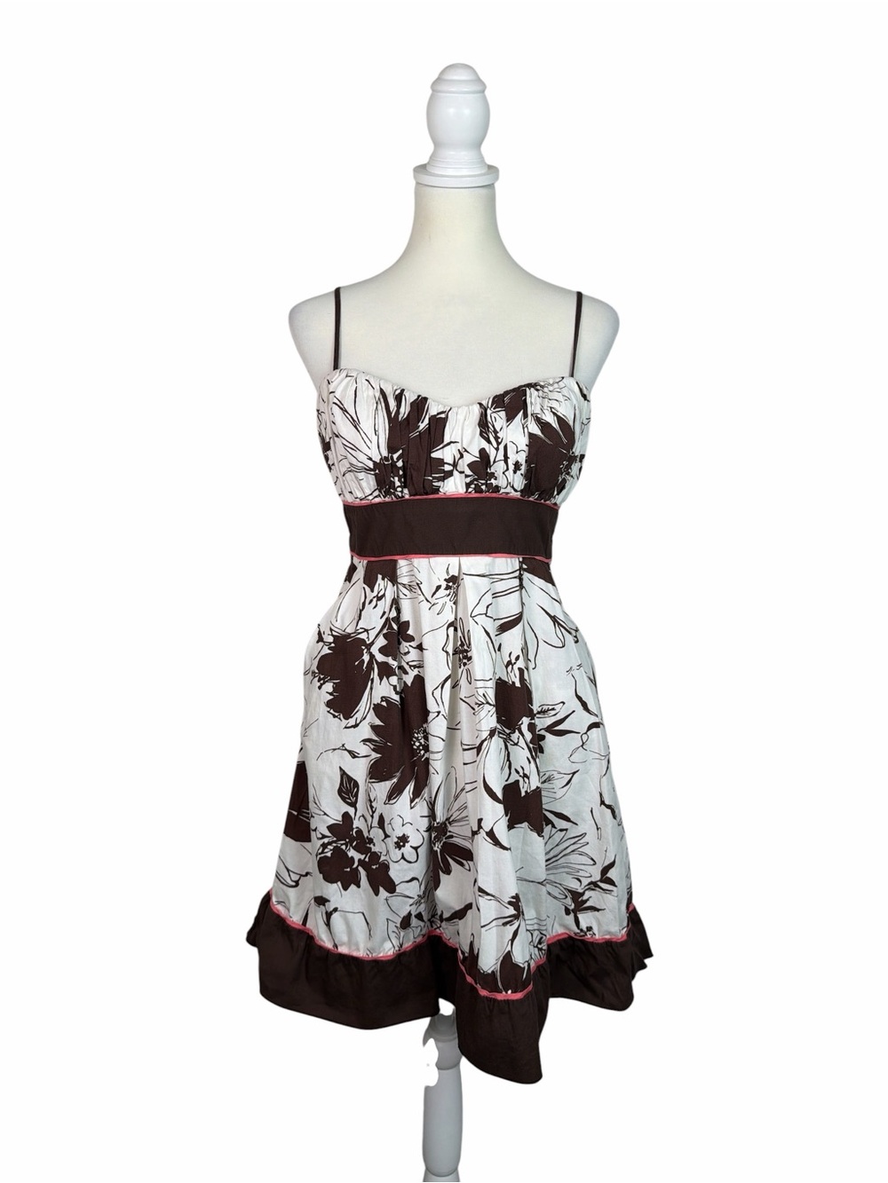Speechless Y2K Floral Sundress Size 13 Brown Ivory Pink Spaghetti Strap